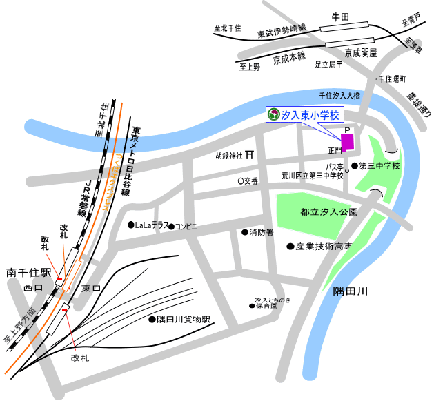 地図:汐入東小学校