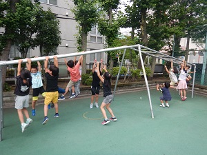 写真:雲梯で遊ぶ様子