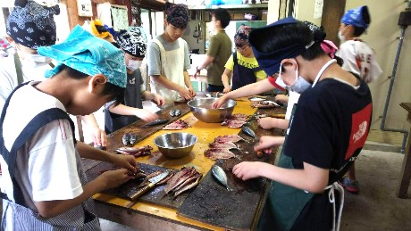 写真:干物作り体験の様子