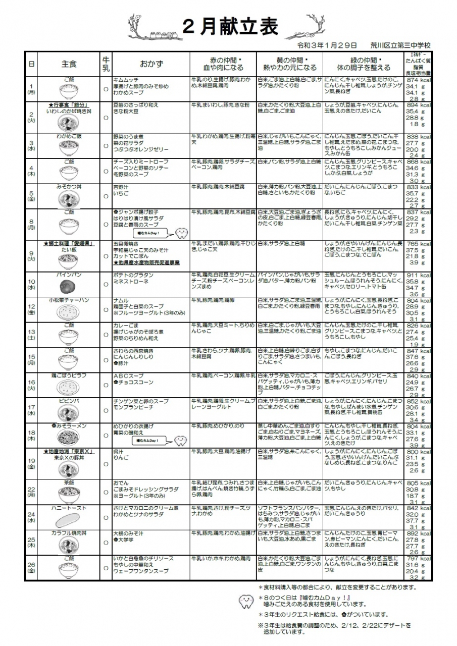 チラシ:2月献立表