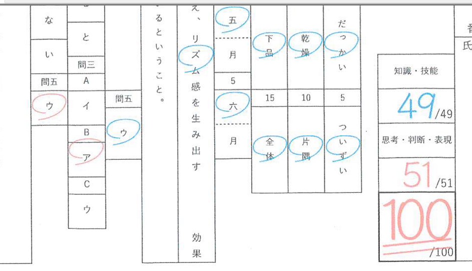 写真:答案用紙