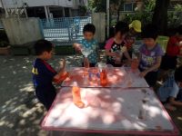 写真:色水遊びをする子どもたち