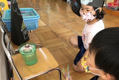 写真:根を観察する子どもたち