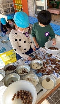 写真:木の実で遊ぶ子どもたち1