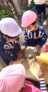 写真:石集めをする子どもたち