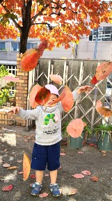 写真:落ち葉と遊ぶ2