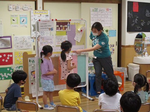 写真:夏至について考える子どもたち