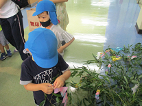写真:笹に飾りをつける子どもたち1