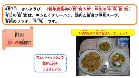 令和5年4月7日給食